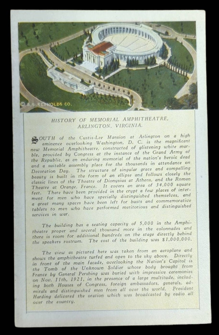 History of Memorial Amphitheatre, Arlington, Virginia - Vintage 1920s Postcard