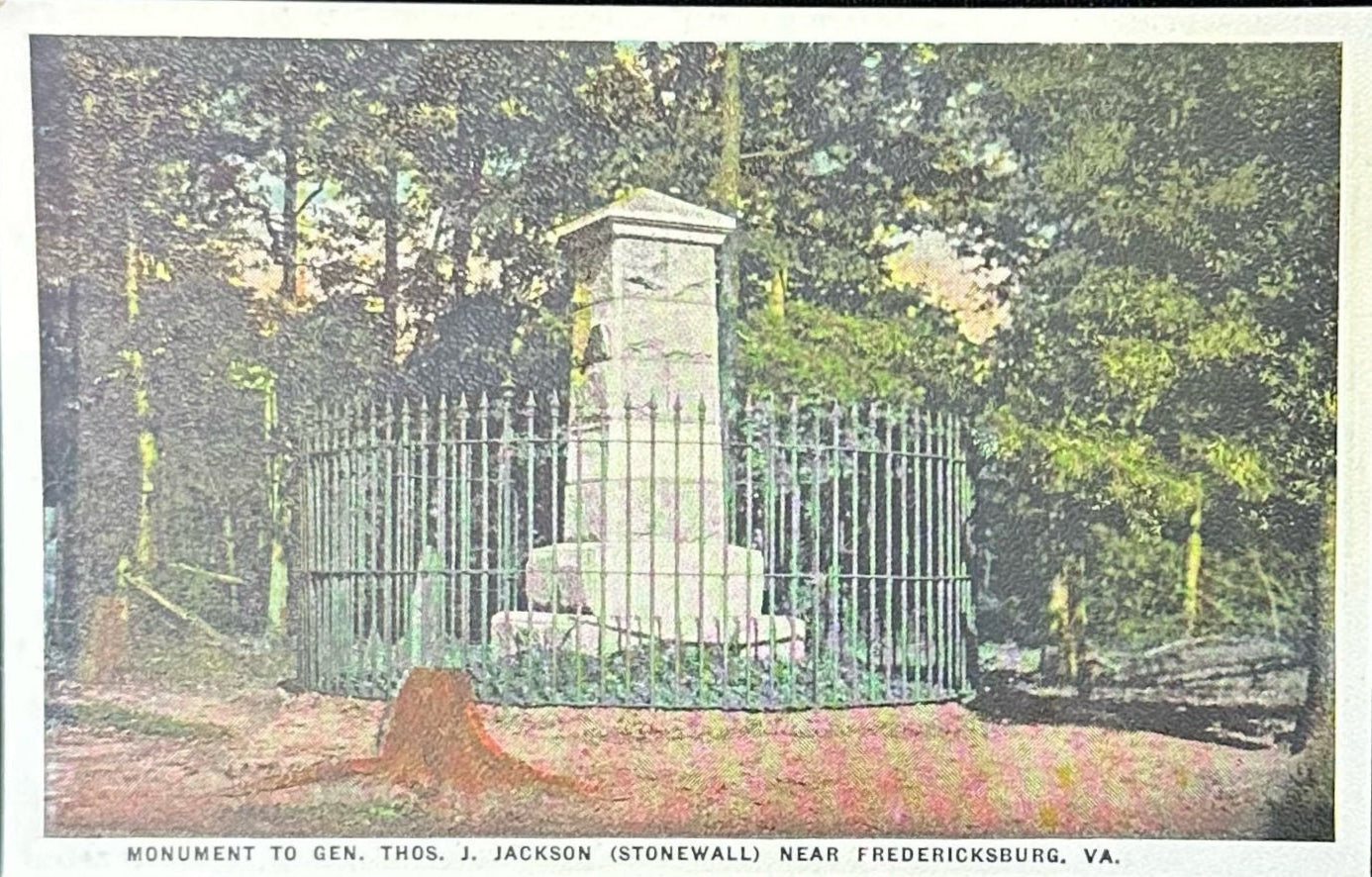 Monument to Gen. Thos. J. Jackson (Stonewall) near Frederksburg, VA. - Vintage 1940s Military Postcard