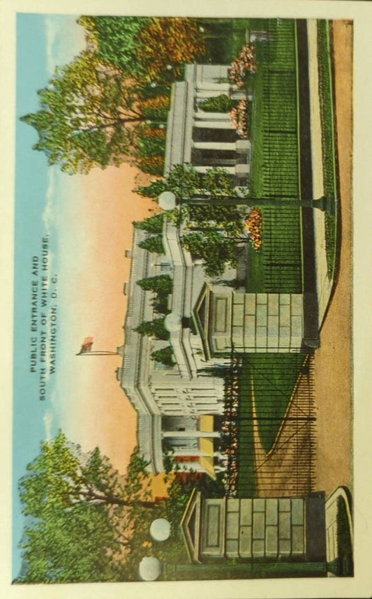Public Entrance and South Front of White House, Washington D.C. - Vintage 1930s Postcard