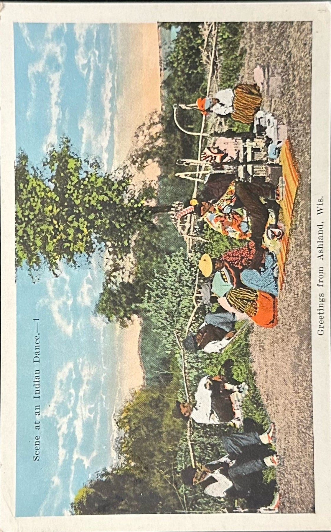 Greetings from Ashland, Wis. - Scene at an Indian Dance - Vintage 1920s Postcard
