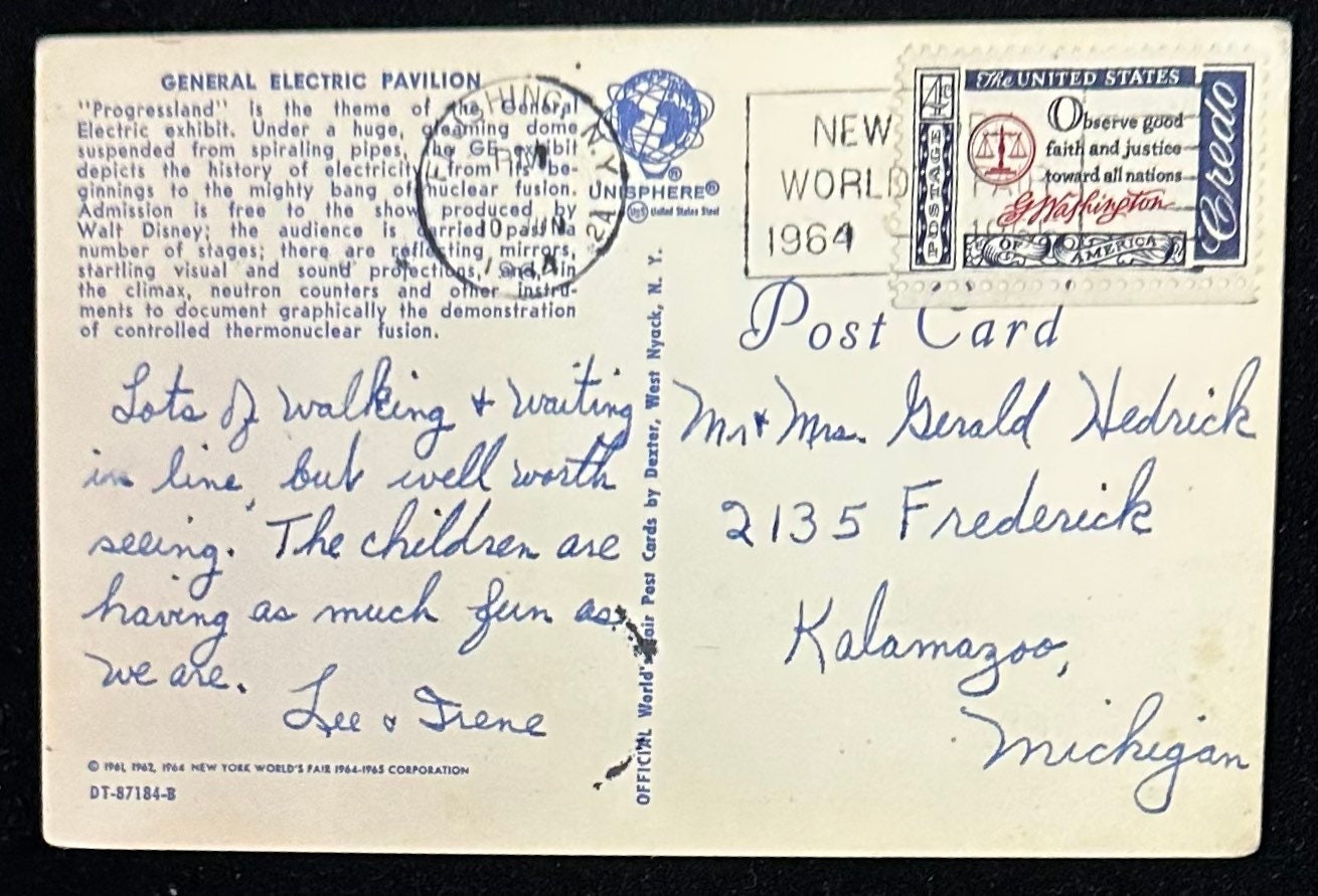General Electric Pavilion, New York - 1964 Disney General Electric Exhibit - "Progress Land" - Vintage Postcard