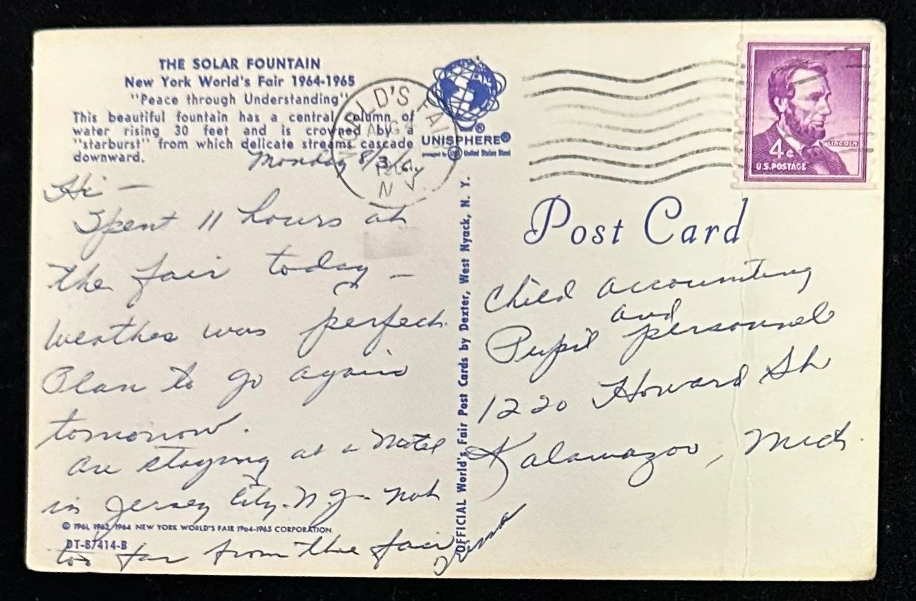 The Solar Fountain, New York World’s Fair 1964-1965 - Vintage 1960s Postcard
