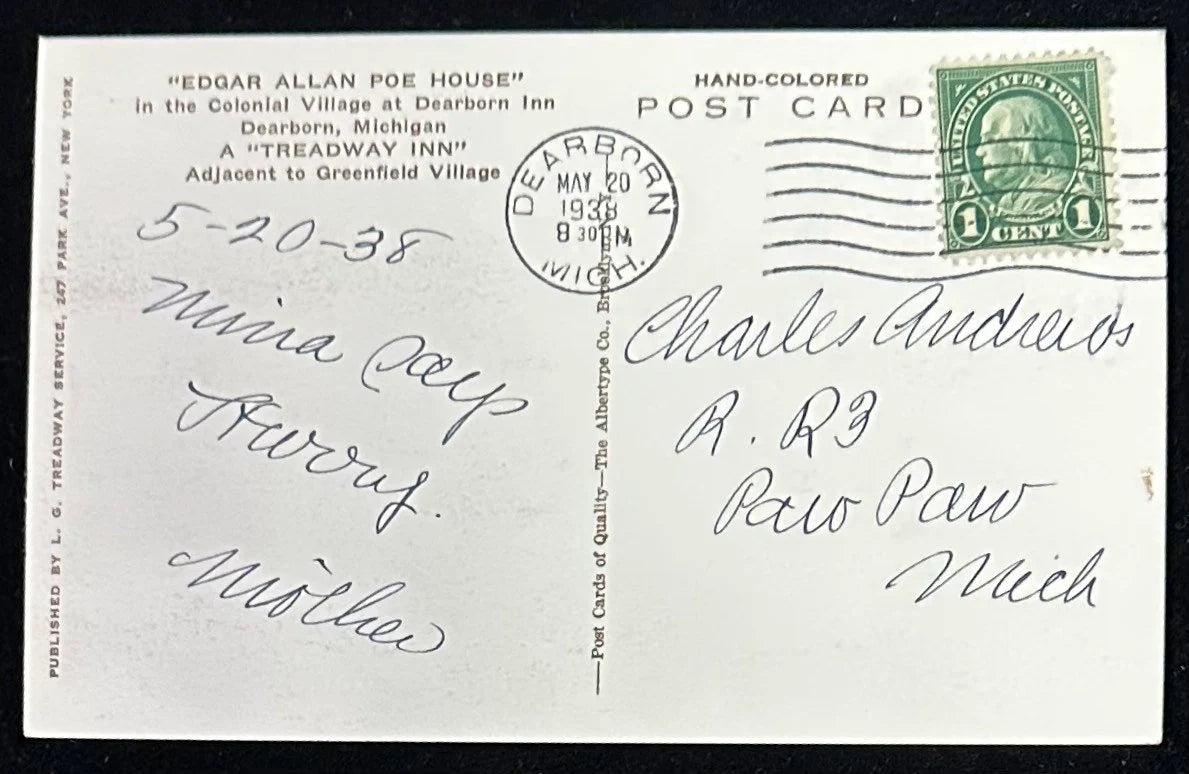 Edgar Allan Poe House, Dearborn, Michigan - Vintage Postcard