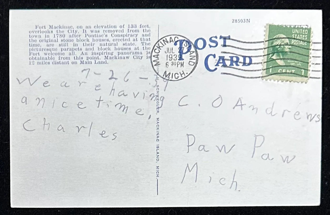 Old Block House, Mackinac Island, Michigan - Vintage Postcard