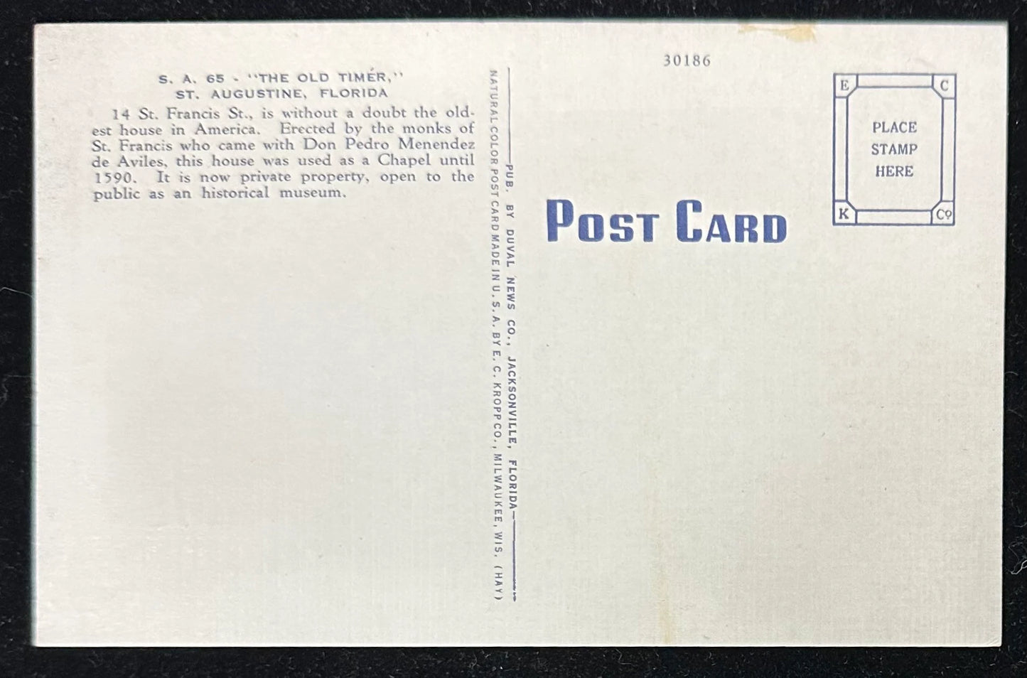 The Old Timer, St. Augustine, Florida - Linen Vintage Postcard
