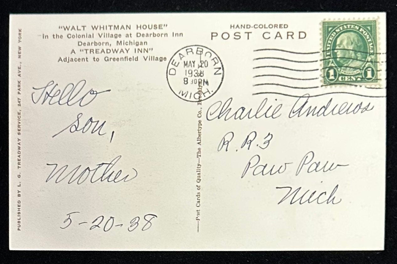 Walt Whitman House, Dearborn, Michigan - Vintage Postcard