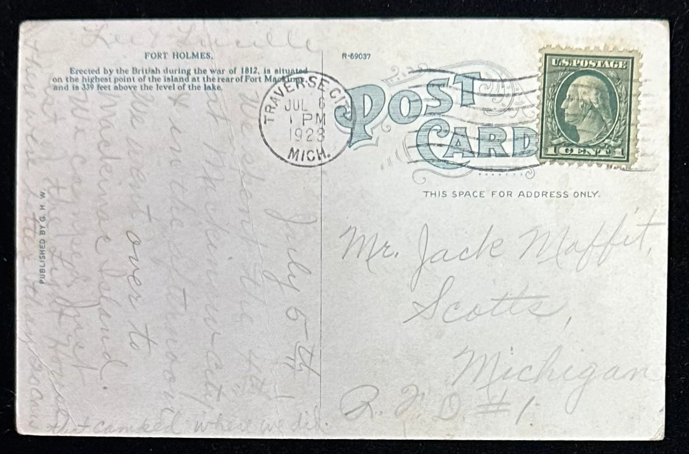 Old Block House, Fort Holmes, Mackinac Island, Michigan - Vintage Postcard