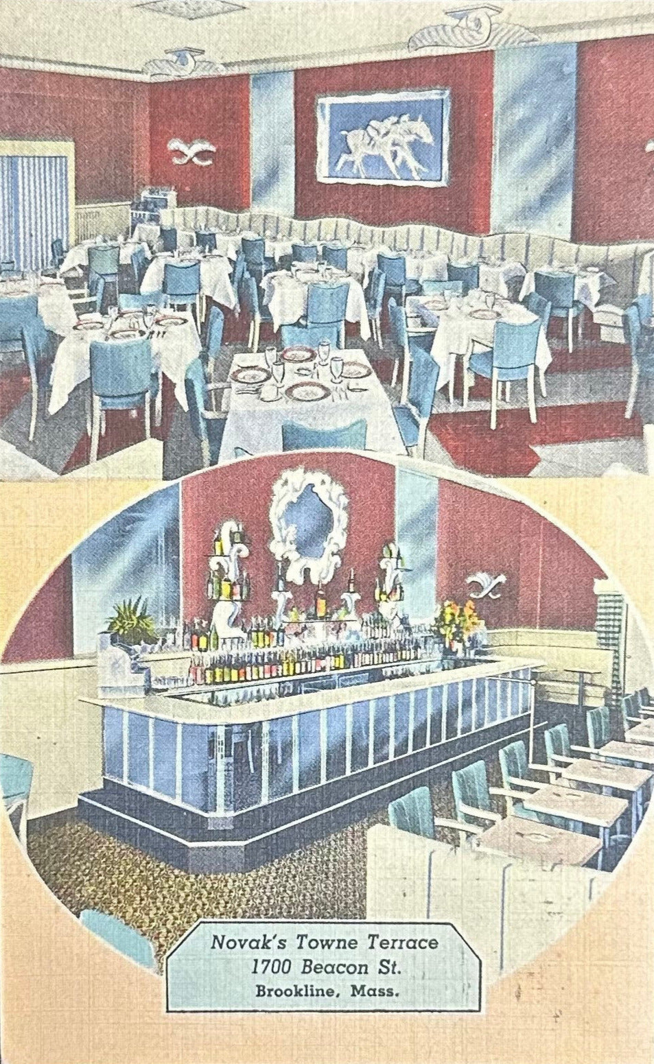 Novak’s Towne Terrance - 1700 Beacon St. Brookline, Mass. - Linen Vintage Postcard