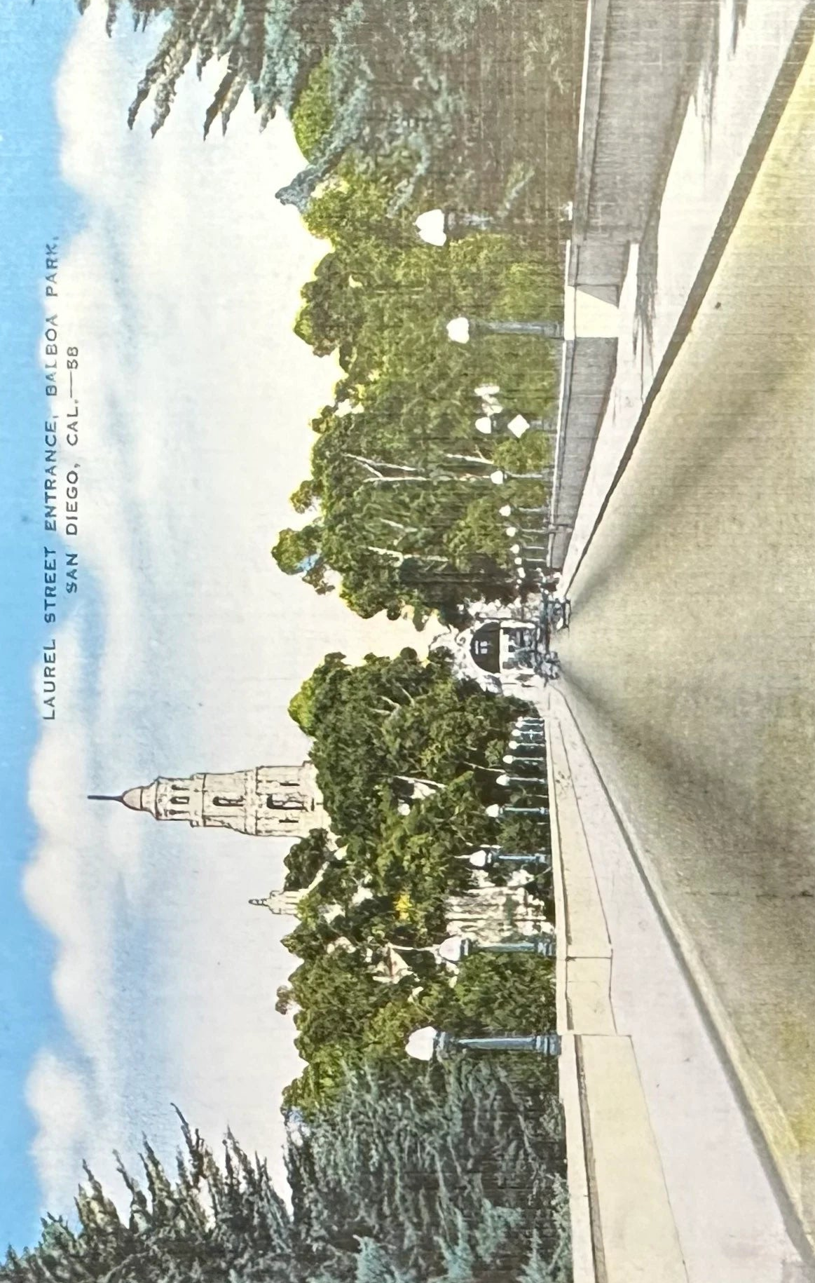 Laurel Street Entrance, Balboa Park, San Diego, California - Linen Vintage Postcard