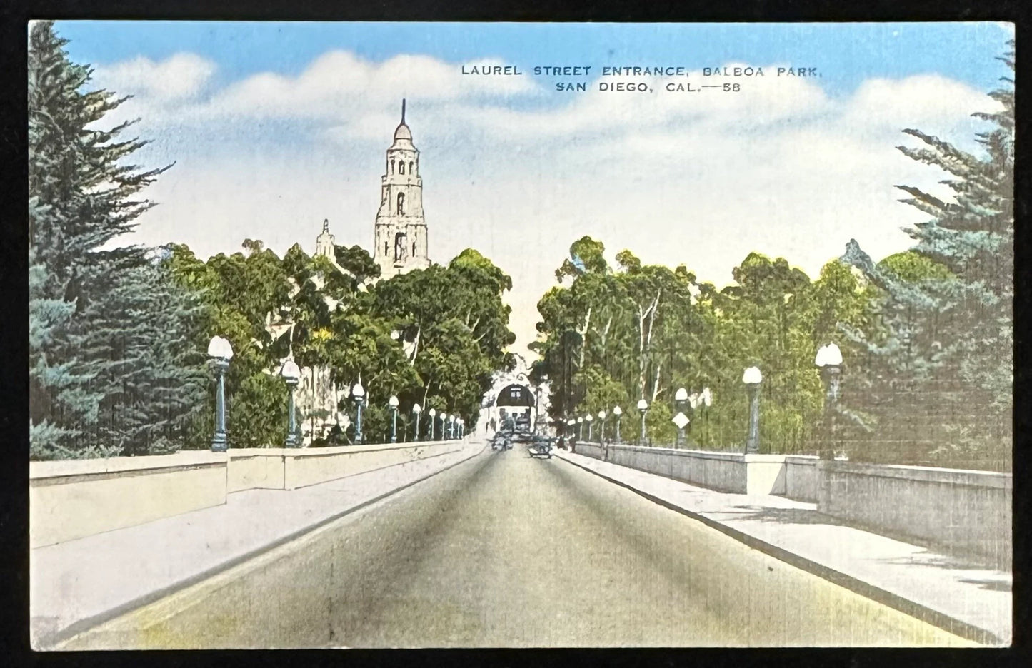 Laurel Street Entrance, Balboa Park, San Diego, California - Linen Vintage Postcard