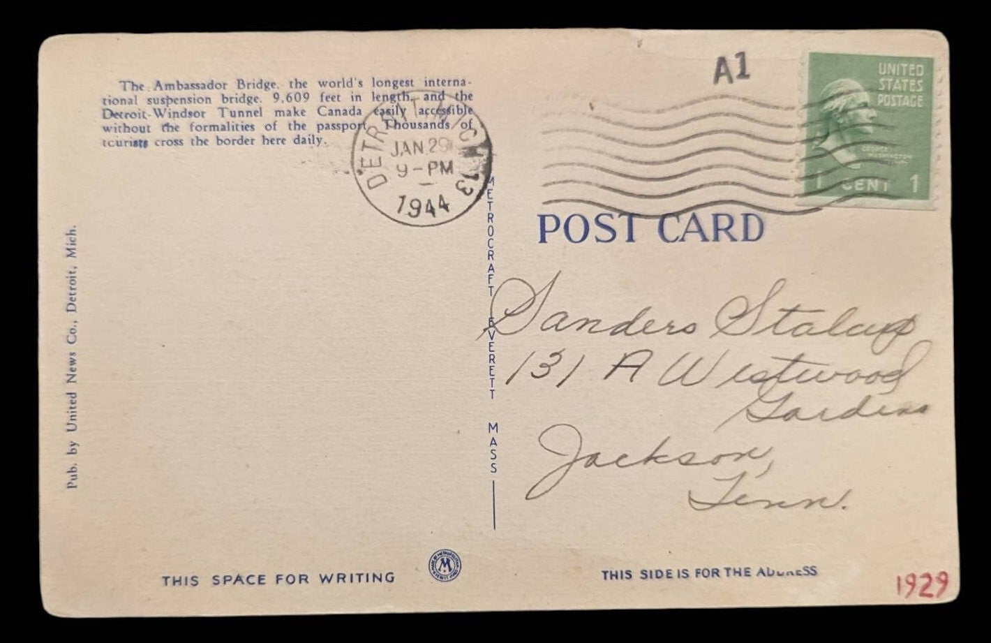 The Ambassador Bridge - Connecting Detroit and Windsor - Vintage Postcard