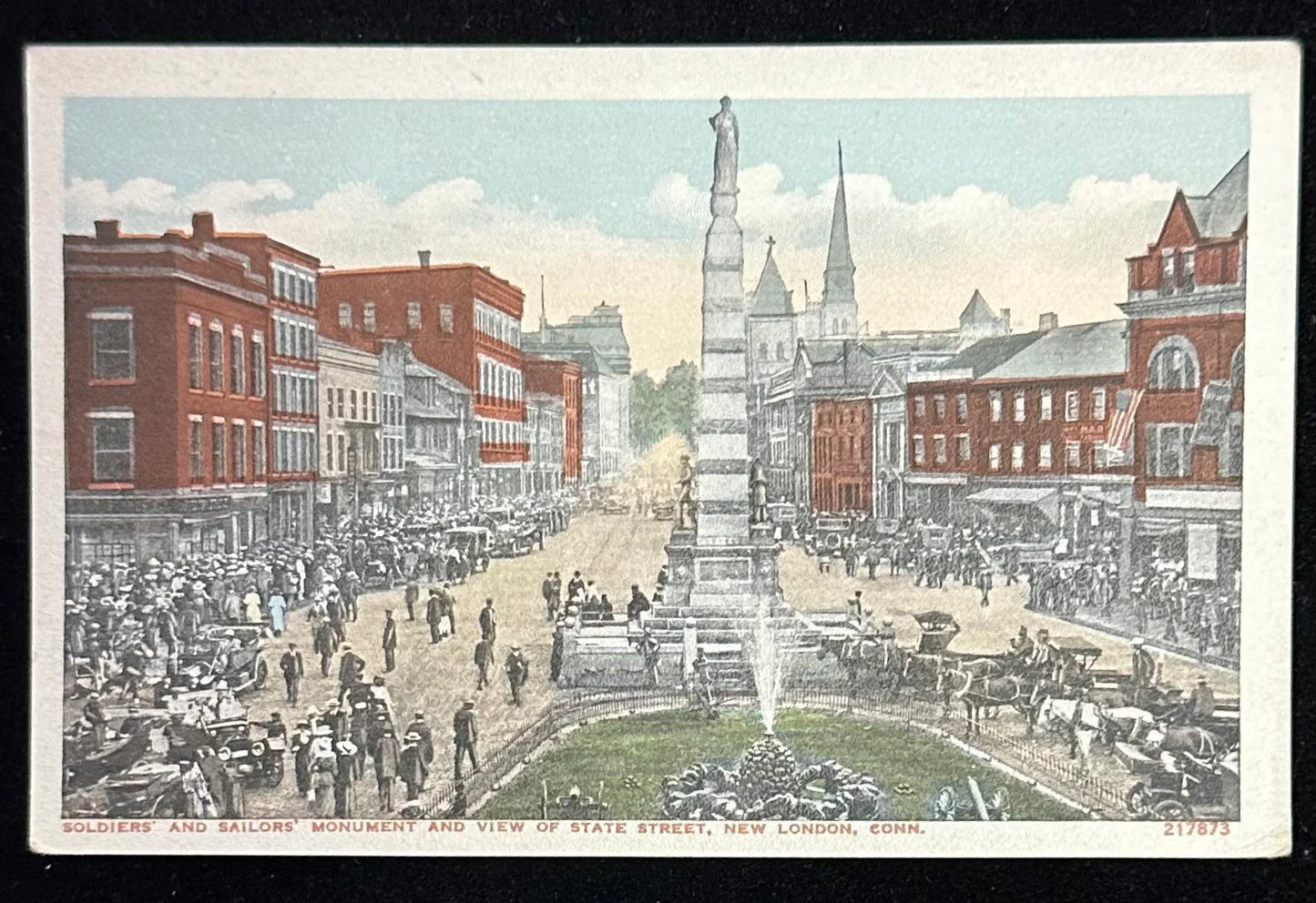 Soldiers’ and Sailors’ Monument and View of State Street, New London, Connecticut - Vintage Postcard