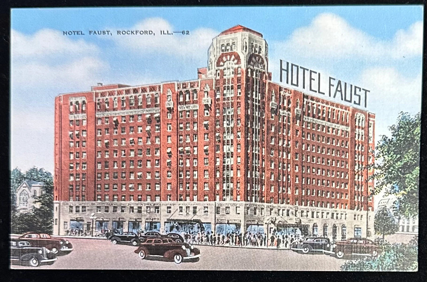 Hotel Faust, Rockford, Illinois - Linen Vintage Postcard