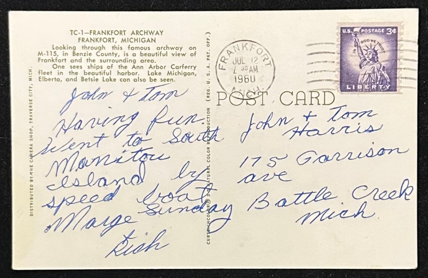 TC-1- Frankfort Archway - Frankfort, Michigan - Vintage Postcard