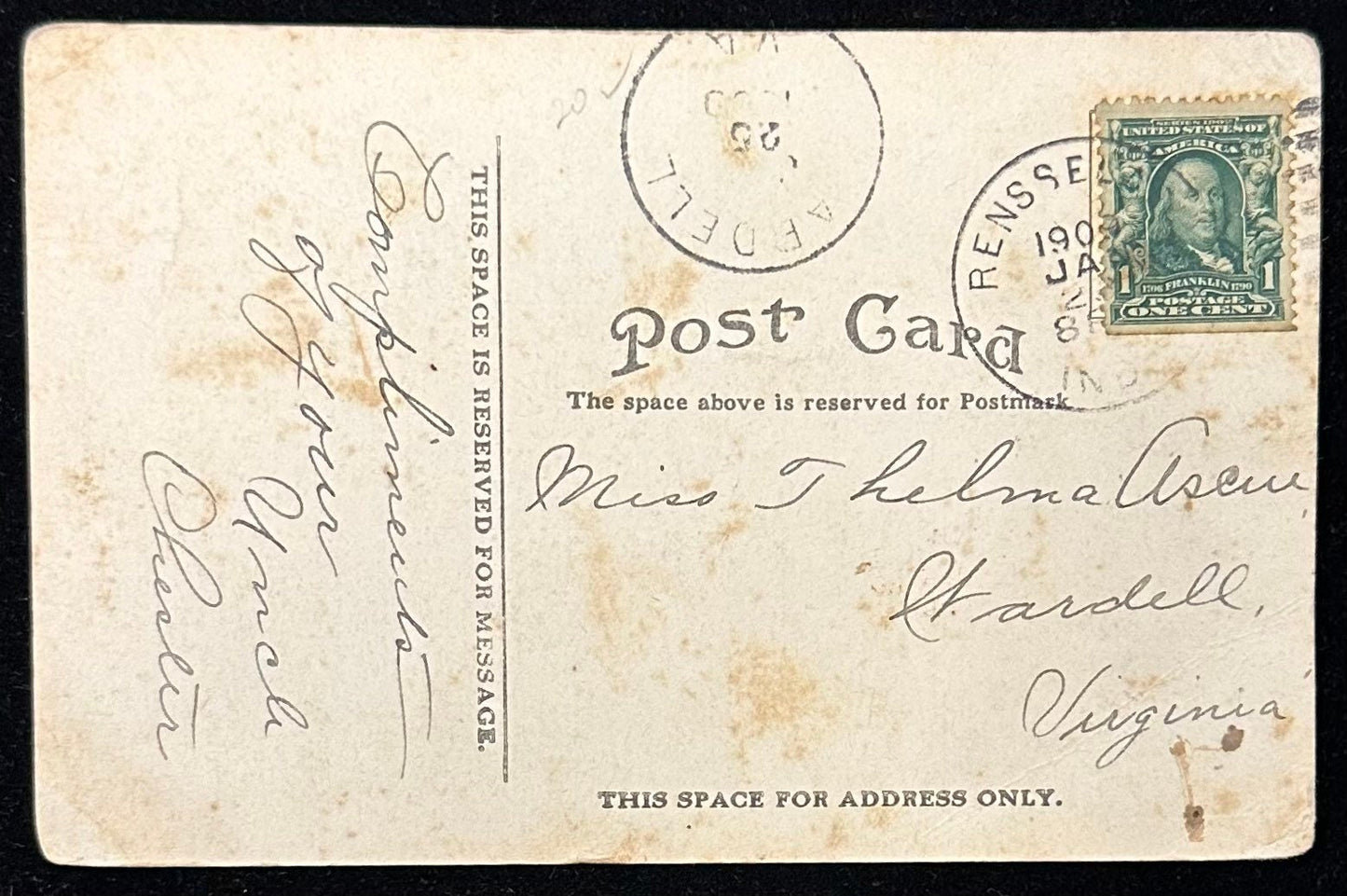 Plum St., West - Rensselaer, Ind. - 1909 Postcard