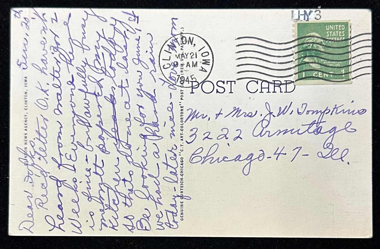 Lincoln Highway Bridge across Mississippi River at Clinton, Iowa on US Highway 30 - Linen Vintage Postcard