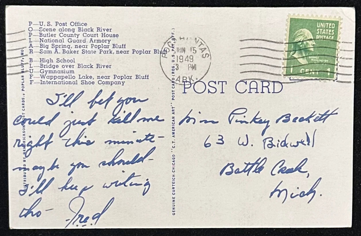 Greetings from Poplar Bluff, Missouri - Linen Vintage Postcard