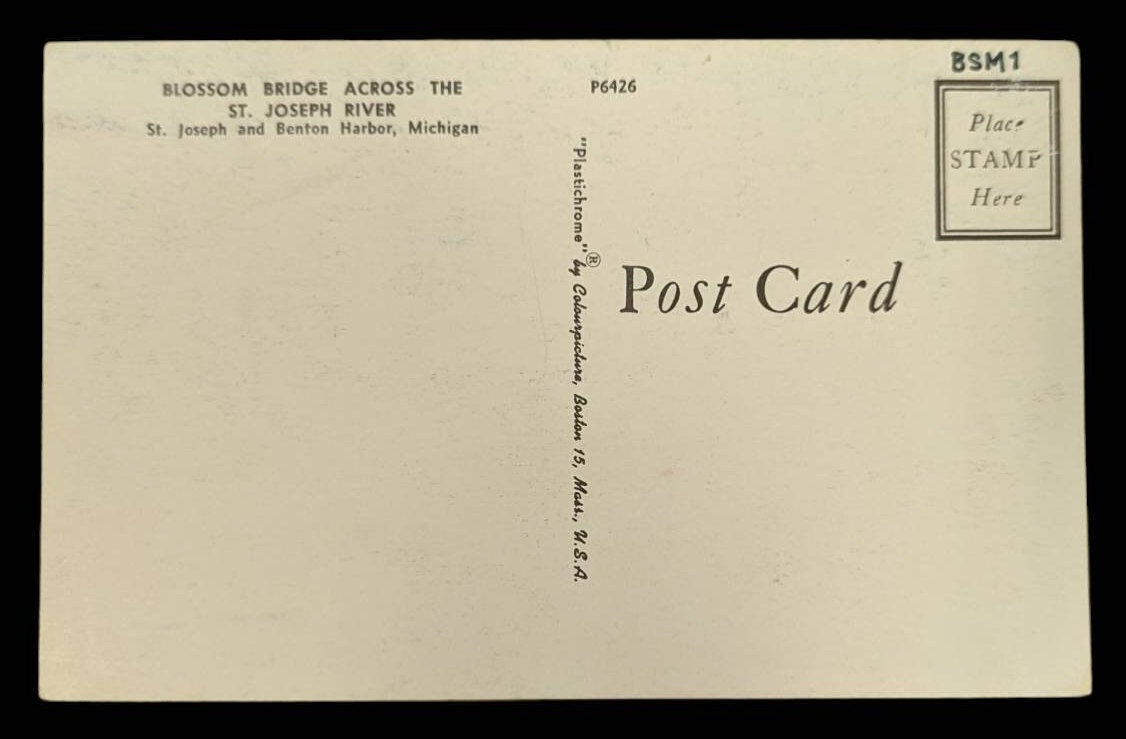 Blossom Bridge Across the St. Joseph River - Vintage Michigan Postcard