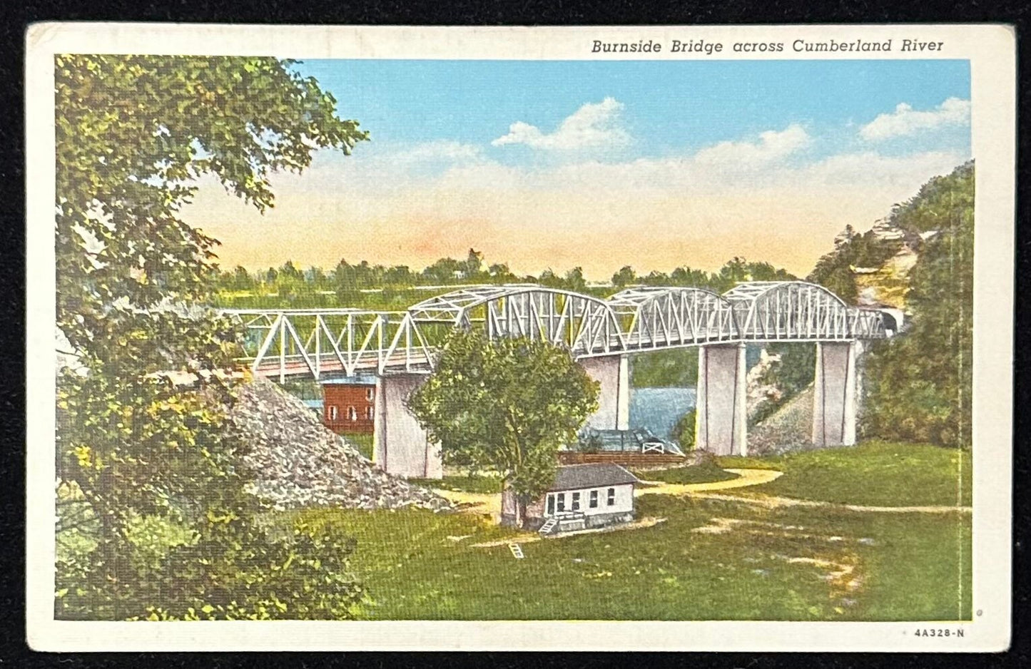 Burnside Bridge across Cumberland River - Kentucky - 1940s Linen Postcard