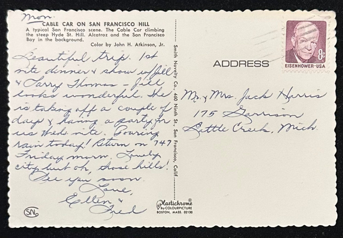 Cable Car - San Francisco Hill - Alcatraz Island - 1960s Postcard