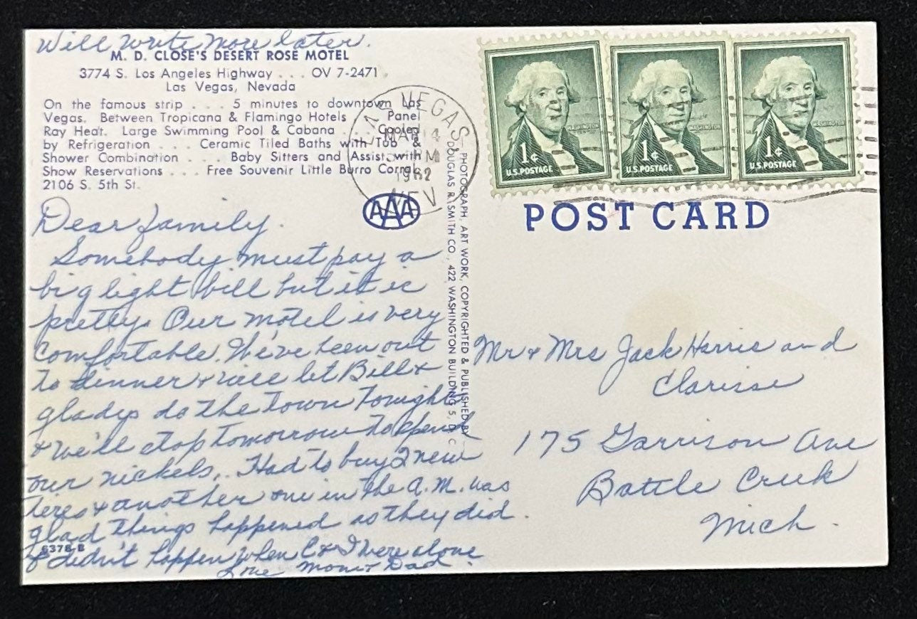 M.D. Close’s Desert Rose Motel - Las Vegas, Nevada - Vintage Postcard