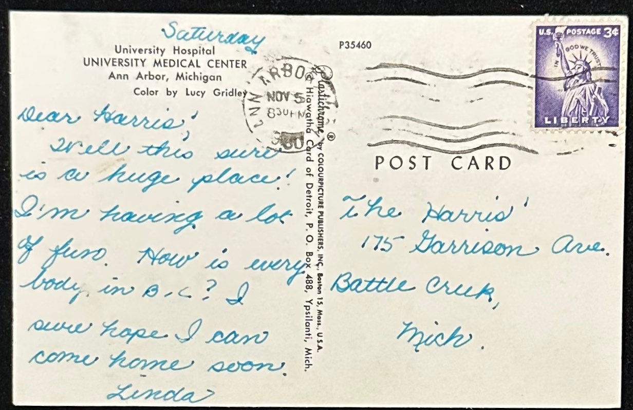 University Hospital - University Medical Center - Ann Arbor, Michigan - Vintage Postcard