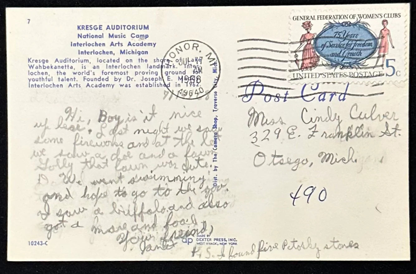 Kresge Auditorium - National Music Group - Interfaith Arts Academy - Interlochen, Michigan - Vintage Postcard