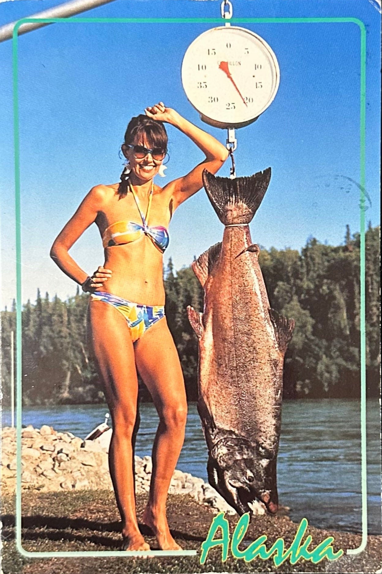 Harry Gaines Fish Camp - Kenai River - Model Alison Axford - Alaska Vintage Postcard