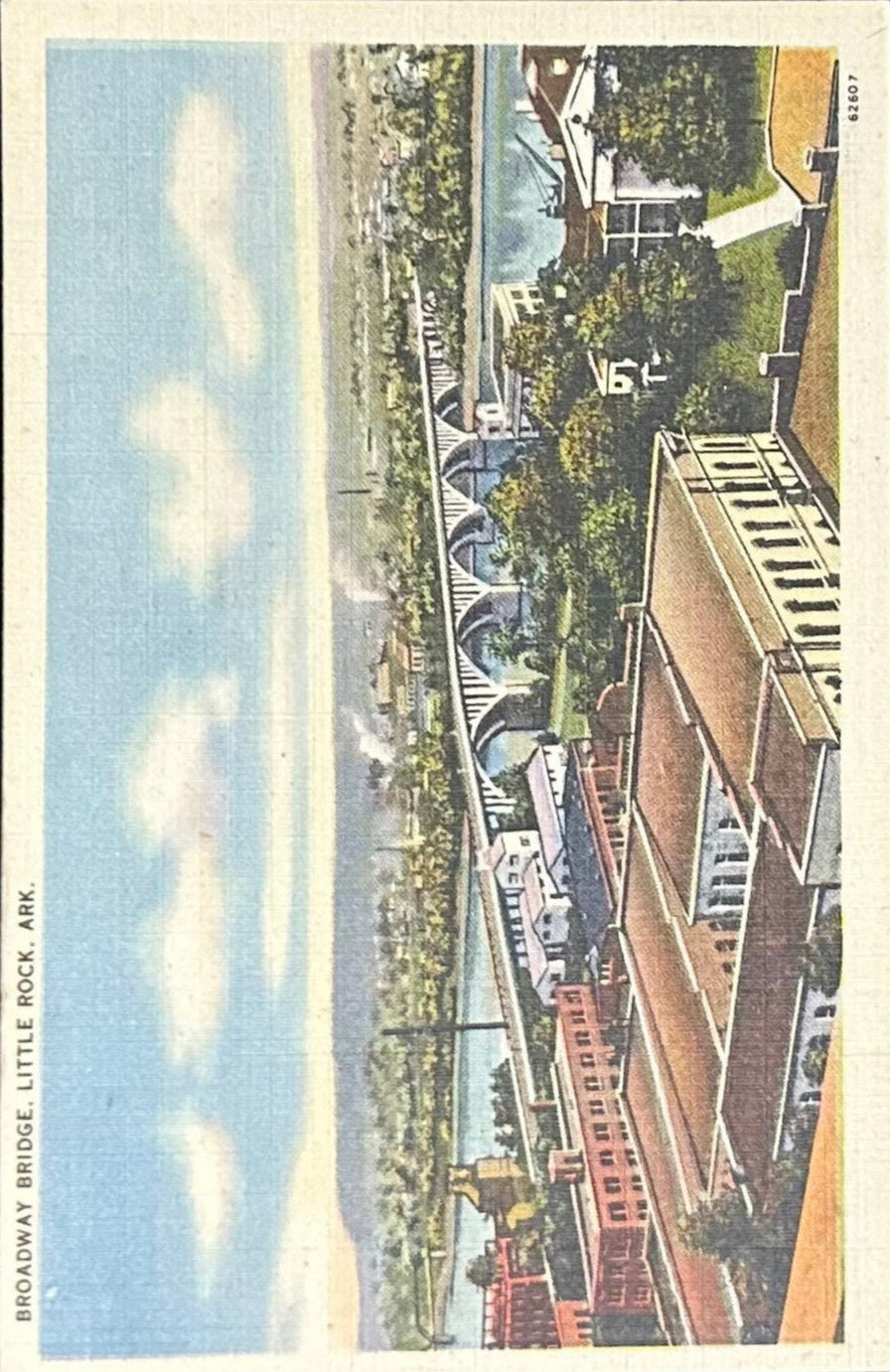 Broadway Bridge - Little Rock, Arkansas - Linen Vintage Postcard