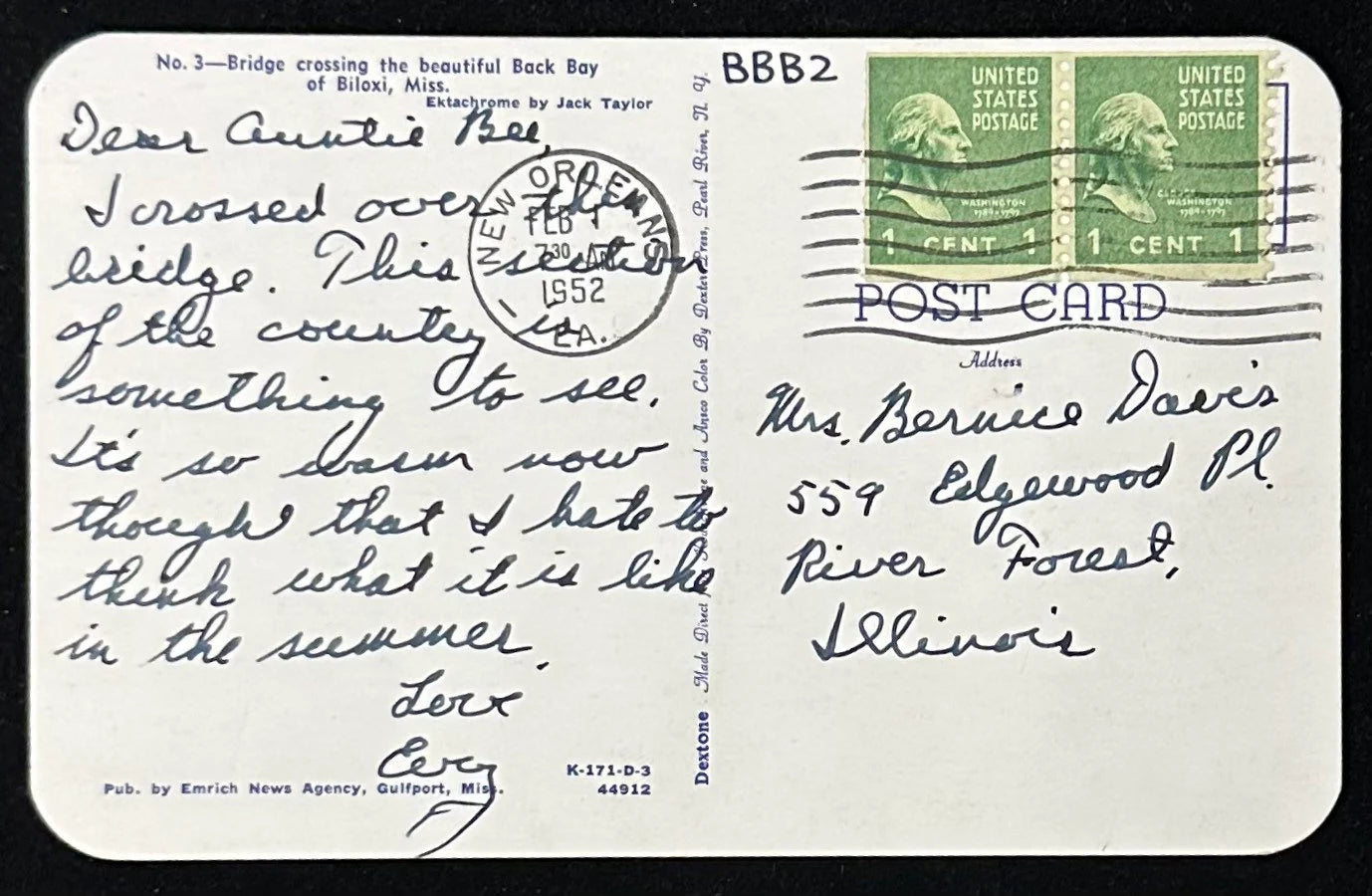 Bridge crossing the Beautiful Back Bay of Biloxi, Mississippi - Vintage Postcard