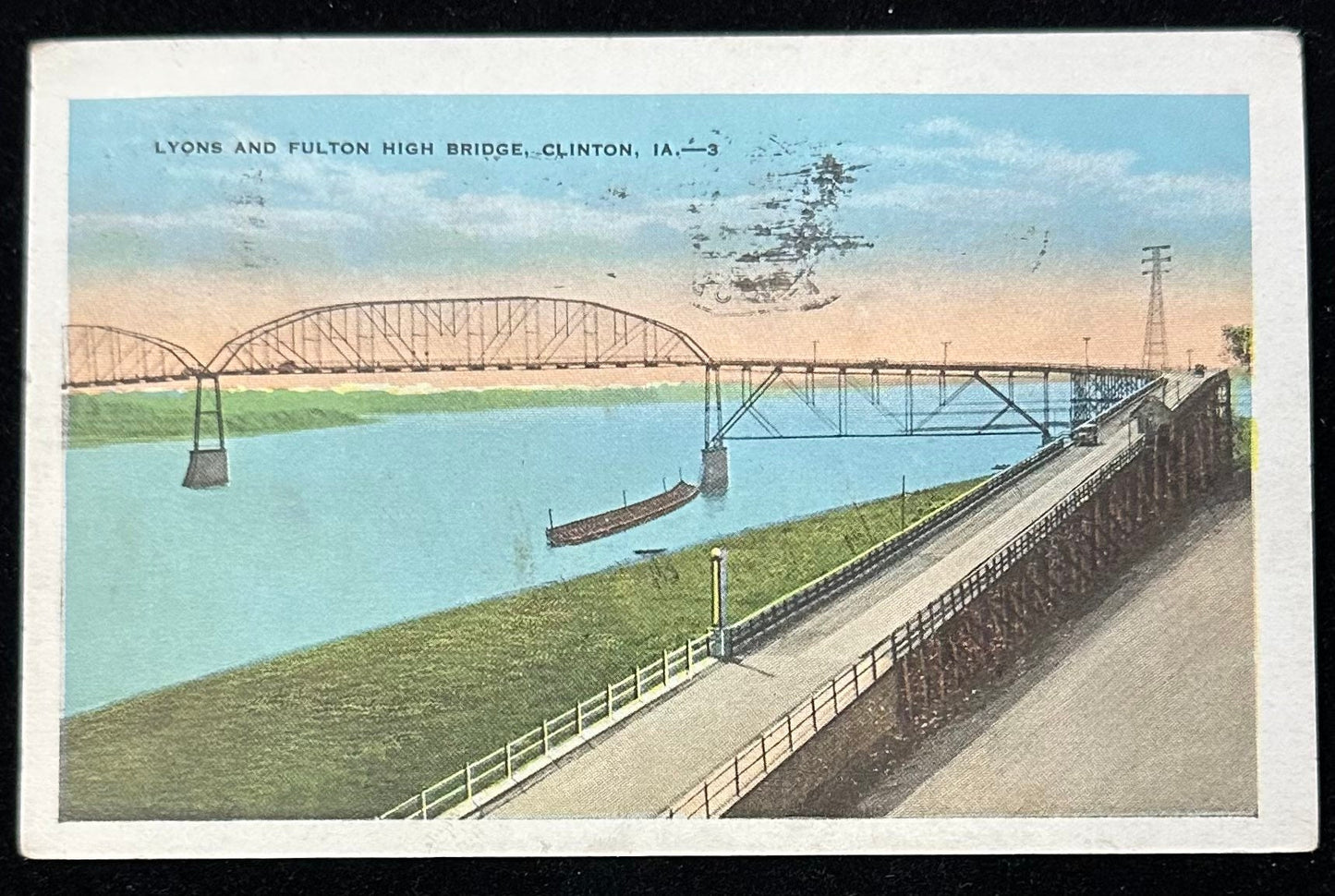 Lyons and Fulton High Bridge - Clinton, Iowa - 1930s Postcard