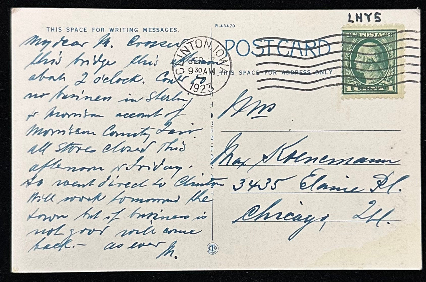 Lincoln Highway Bridge over the Mississippi - Fulton, Illinois - Clinton, Lyons Station, Iowa - 1923 Postcard