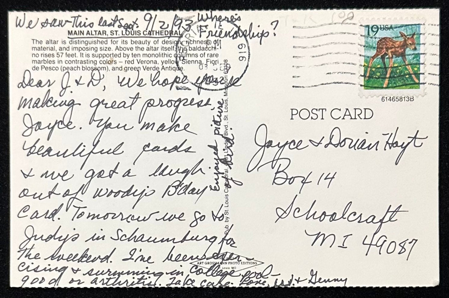 Main Altar, St. Louis Cathedral - Missouri - 1993 Postcard