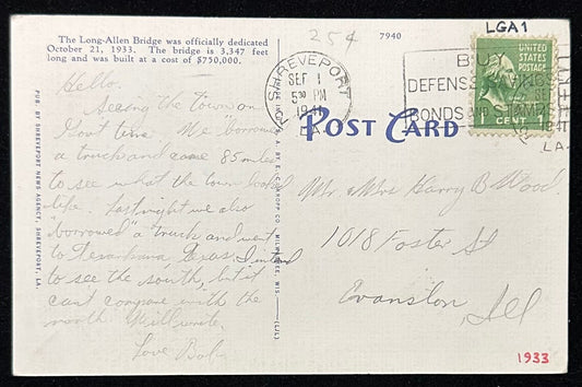 New Long Allen Bridge, Shreveport, Louisiana - Vintage Postcard