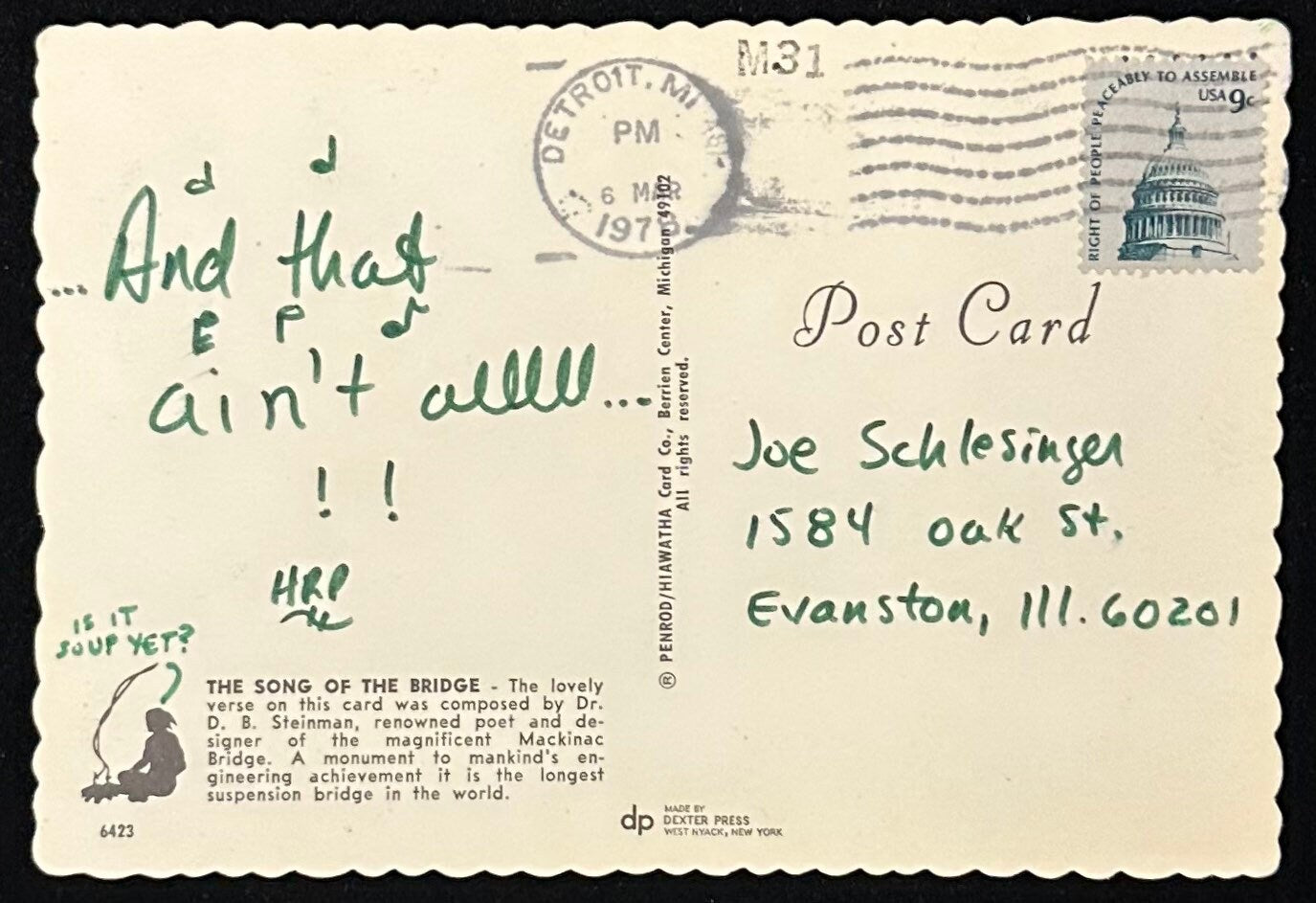 The Song of the Bridge, Mackinac Bridge, Michigan - Vintage Postcard