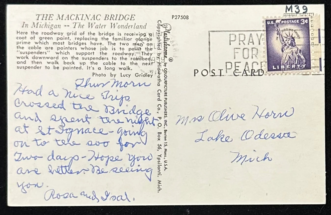 The Mackinac Bridge - Michigan Vintage Postcard