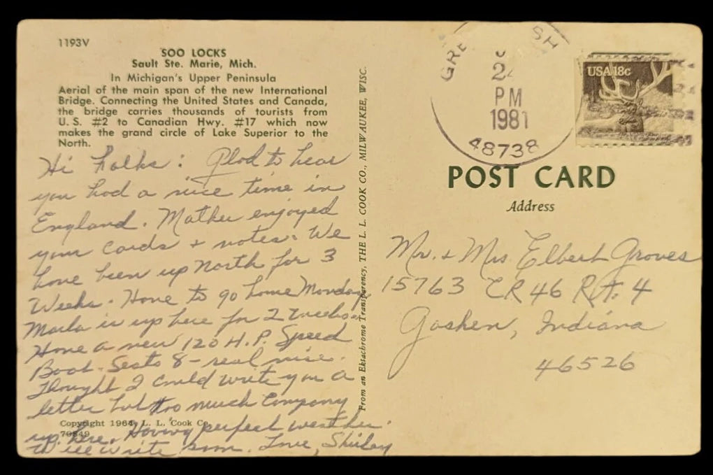 Soo Locks, Sault Ste. Marie, Michigan - Vintage Postcard