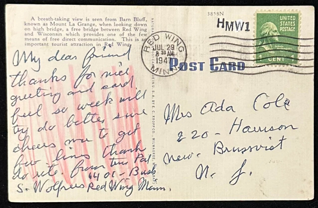 Above High Bridge on Barn Bluff - Mount La Grange - Red Wing, Minnesota - 1940s Postcard