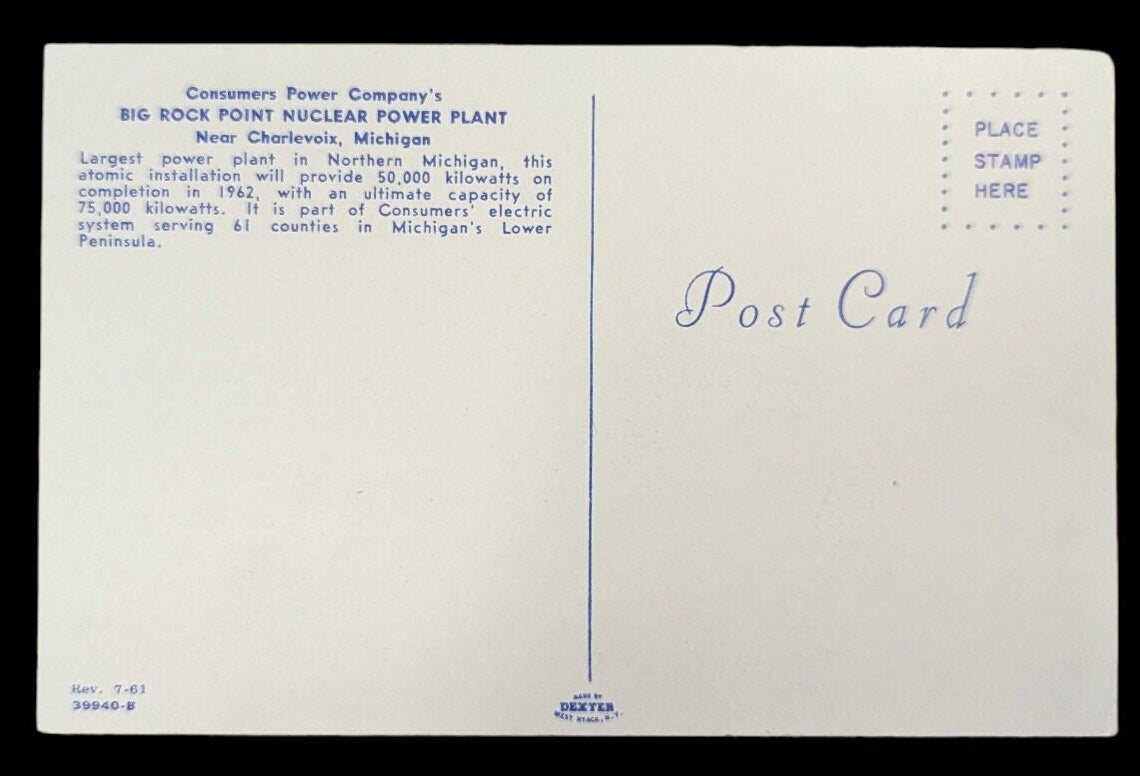 Big Rock Point Nuclear Power Plant, Near Charlevoix, Michigan - Vintage Postcard