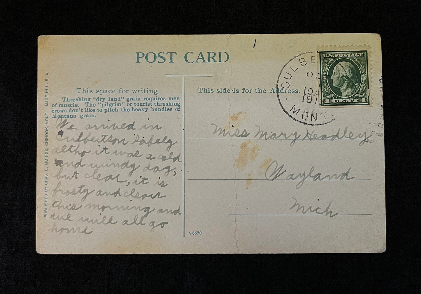 Threshing on a Montana Dry Land Farm - Vintage Postcard
