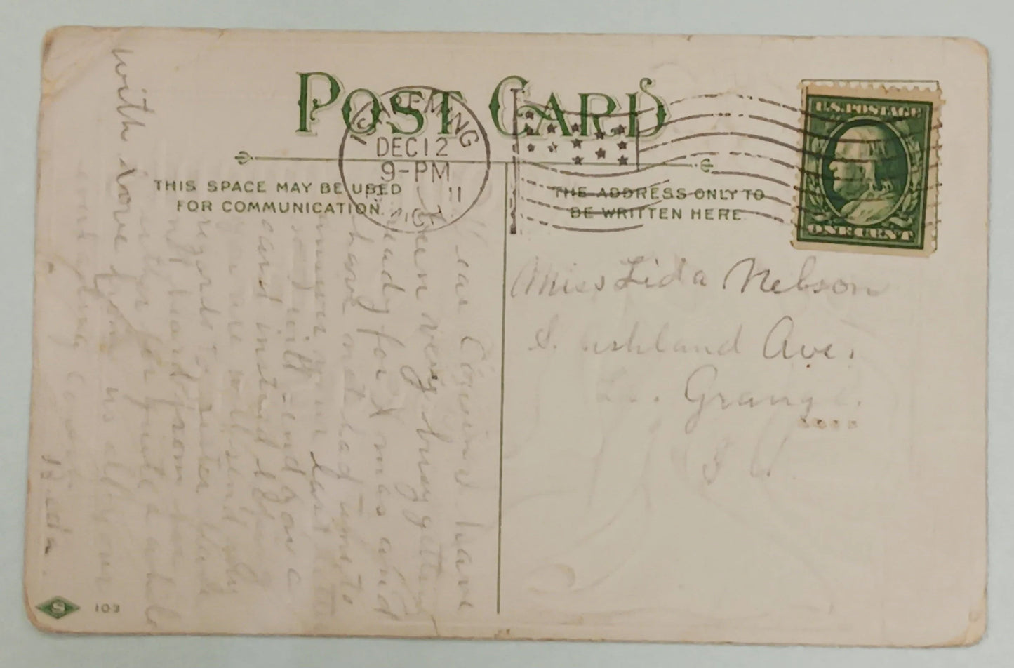 Compliments of the Season New Year's Card - RARE Art Nouveau New Year's Series #103 - 1911 Postcard
