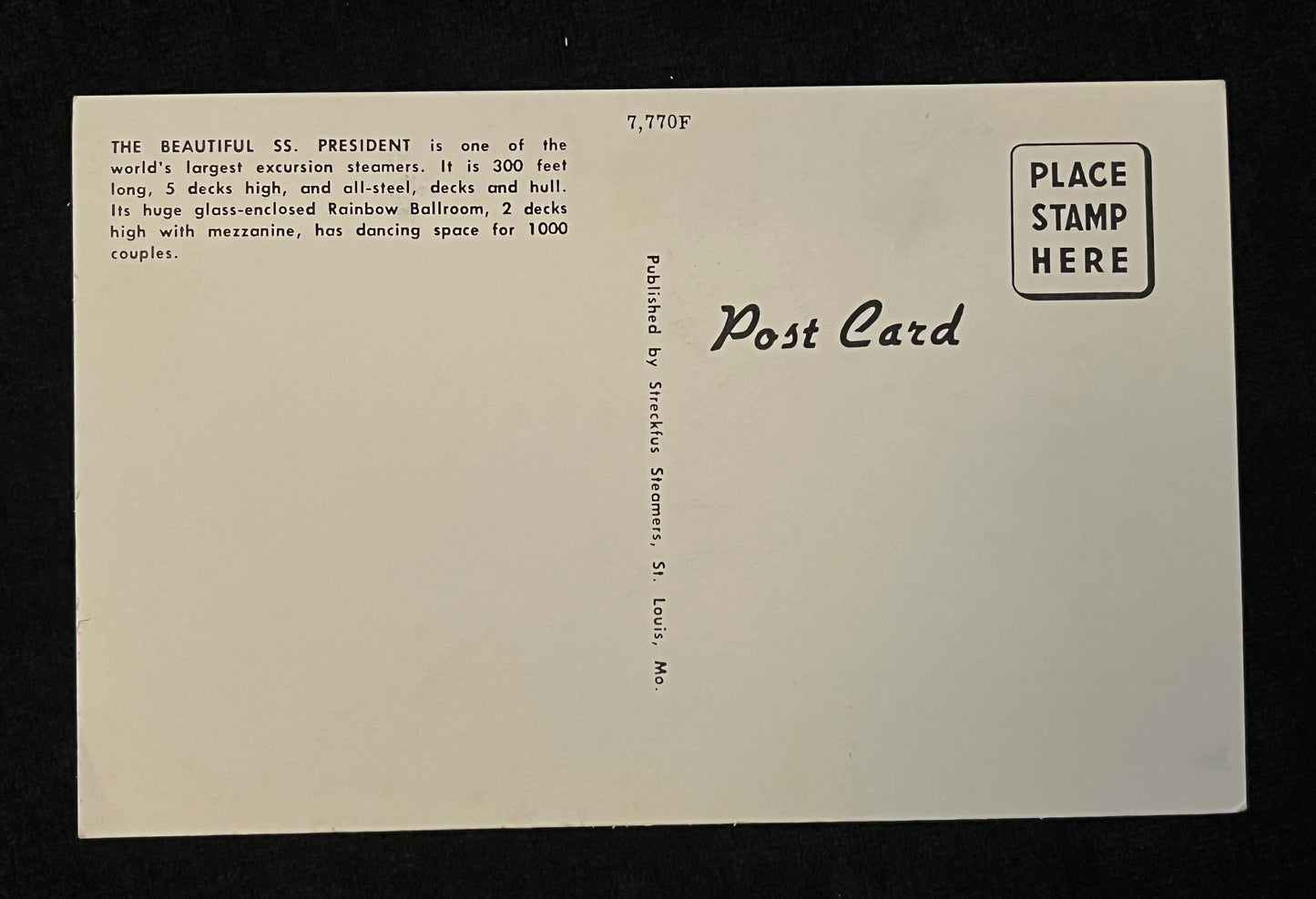 All Steel Steamer "PRESIDENT" On the Mississippi Postcard - Vintage