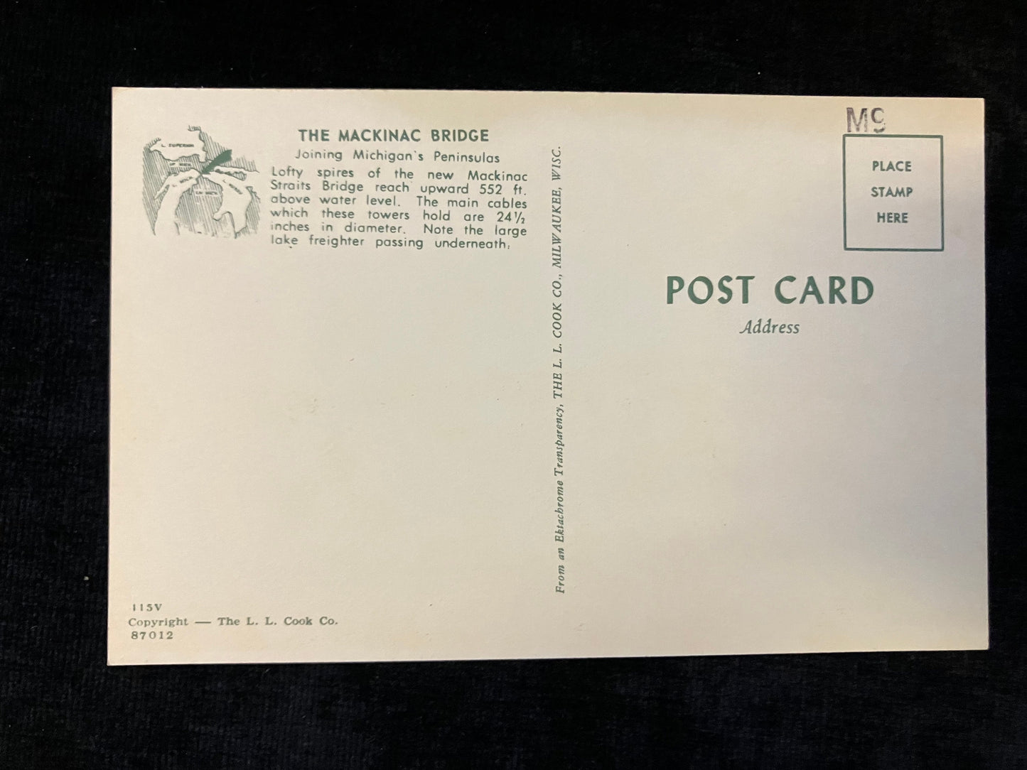 The Mackinac Bridge - Vintage Postcard with Tanker under the bridge