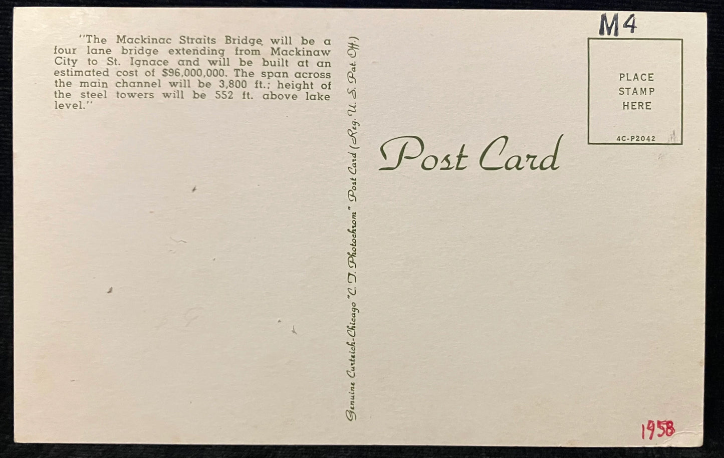 Straits of Mackinac Bridge, Michigan - Vintage Postcard
