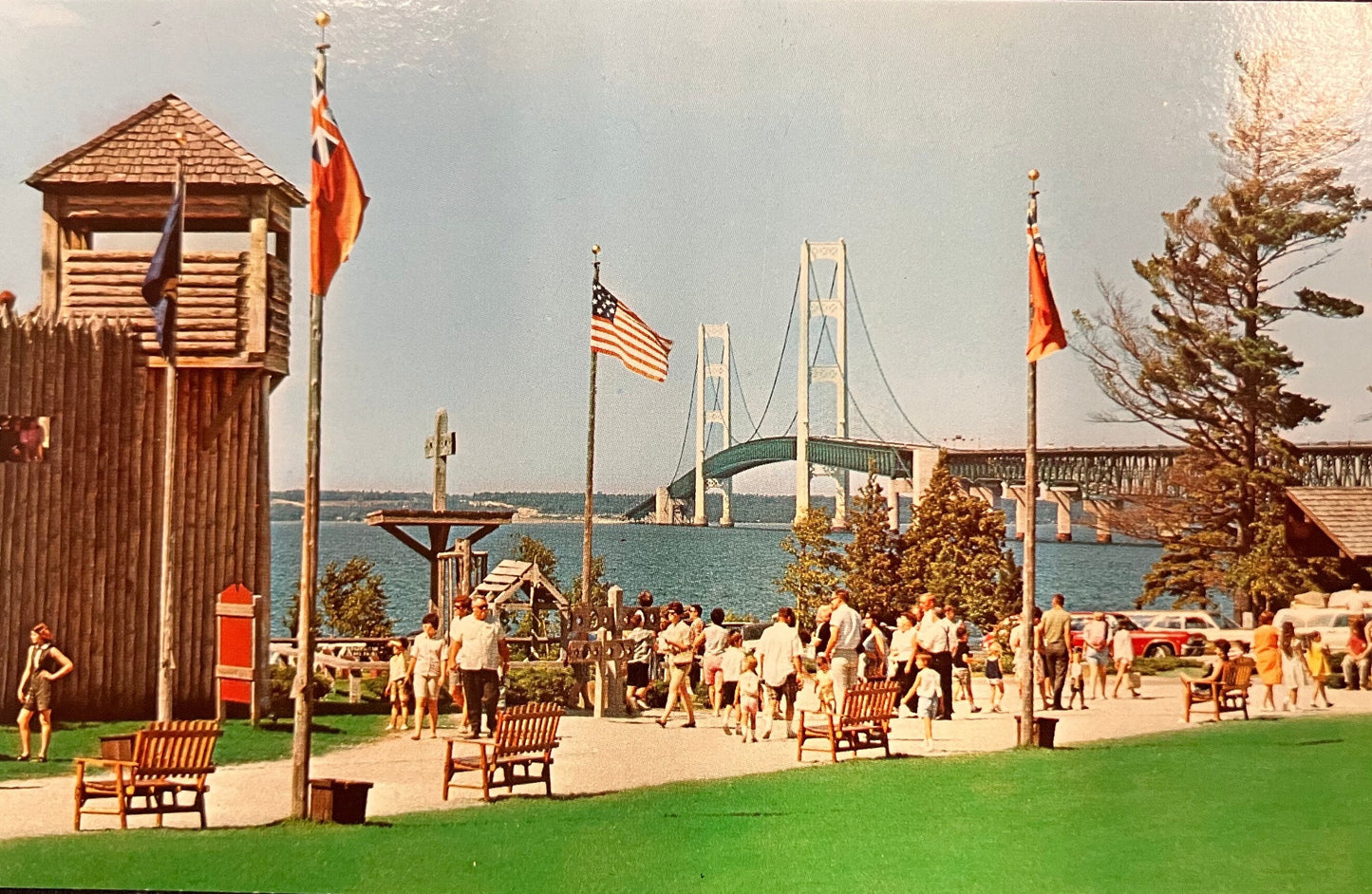 Fort Michillimackinac and Mackinac Bridge - Vintage Postcard