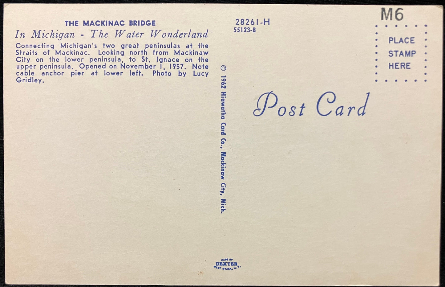 The Mackinac Bridge - Photo by Lucy Gridley - Vintage Postcard