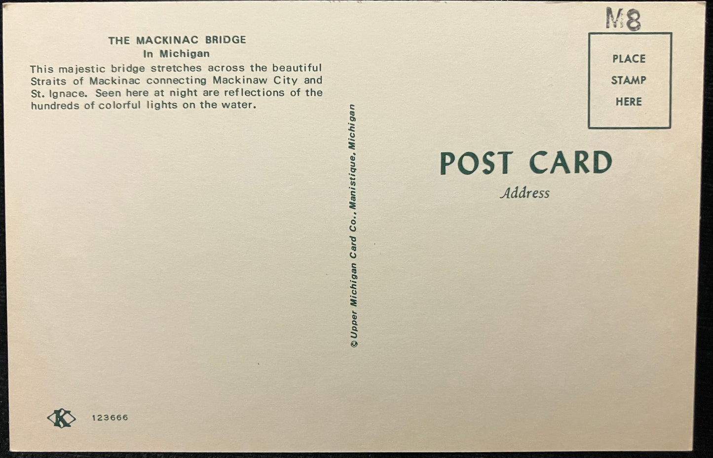 The Mackinac Bridge in Michigan at Nightfall - Vintage Postcard
