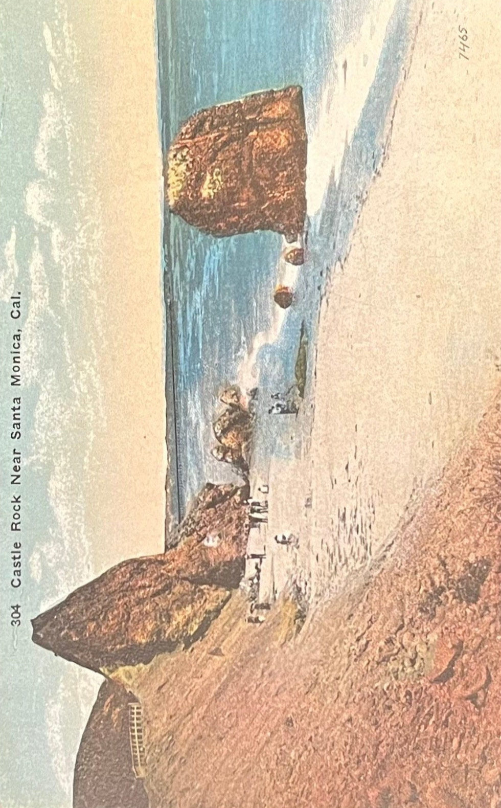 Castle Rock - Near Santa Monica, California - Vintage 1910 Postcard - Shell Hunting