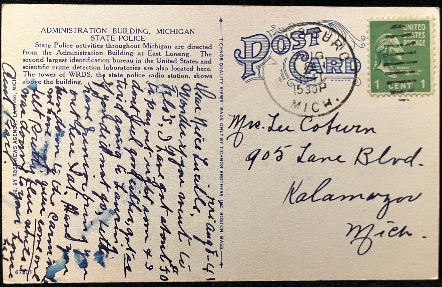 State Police Building, East Lansing, Michigan - Vintage Postcard