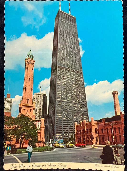 John Hancock Center and Water Tower in Chicago, Illinois - Photo by Harold S. Beach - Vintage Postcard
